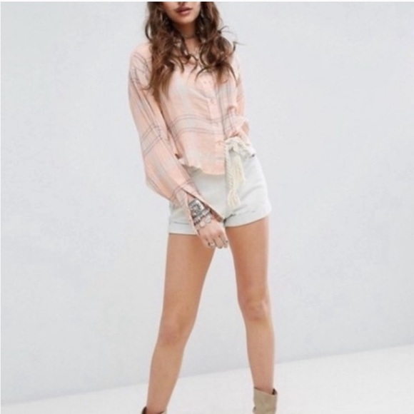 Free People Cutie Cropped Plaid Button Down Top XS - Picture 4 of 11